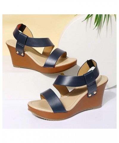 Womens Wedge Sandals Fashion Strap Ankle Platform Wedges Sandals Roman Shoes For Women 3h3-dark Blue $13.82 Athletic Shoes