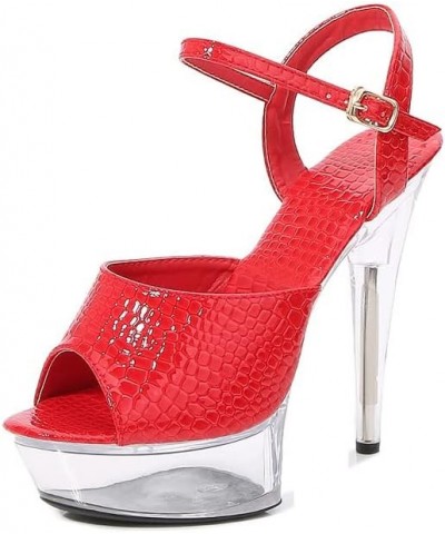 Women's Sandals Transparent Platform Open Toe Buckle High Heel Sandals Feminine Banquet Party Stilettos Red 42 $37.39 Sandals