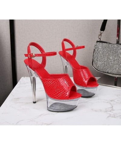 Women's Sandals Transparent Platform Open Toe Buckle High Heel Sandals Feminine Banquet Party Stilettos Red 42 $37.39 Sandals