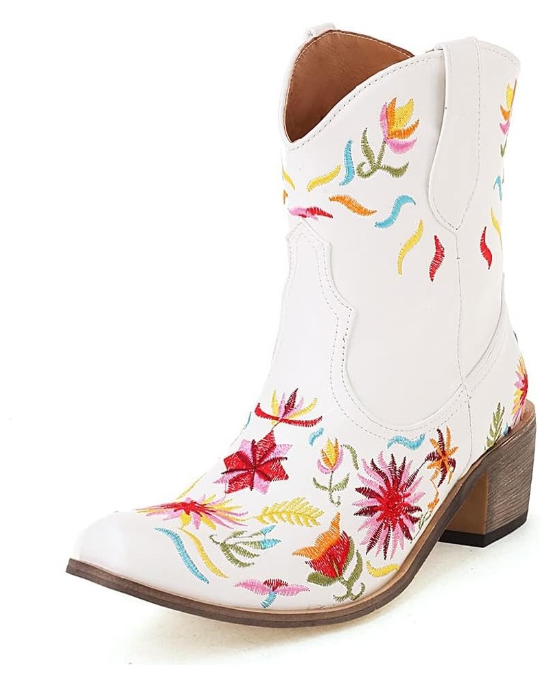 Women's Embroidered Cowgirl Boots Women Short Western Cowgirl Boots 70 White $21.47 Boots