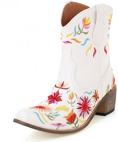 Women's Embroidered Cowgirl Boots Women Short Western Cowgirl Boots 70 White $21.47 Boots