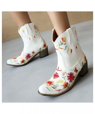 Women's Embroidered Cowgirl Boots Women Short Western Cowgirl Boots 70 White $21.47 Boots