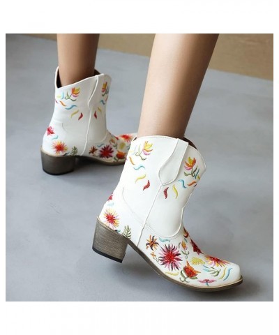 Women's Embroidered Cowgirl Boots Women Short Western Cowgirl Boots 70 White $21.47 Boots