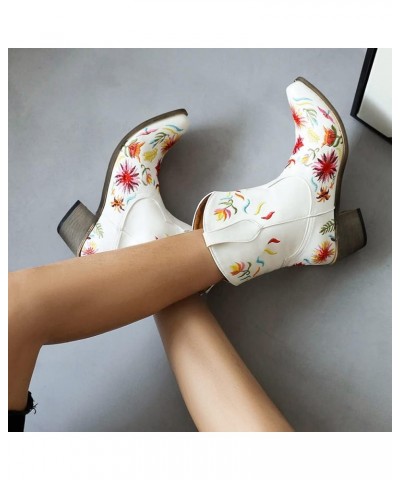 Women's Embroidered Cowgirl Boots Women Short Western Cowgirl Boots 70 White $21.47 Boots