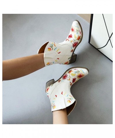 Women's Embroidered Cowgirl Boots Women Short Western Cowgirl Boots 70 White $21.47 Boots