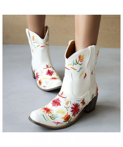 Women's Embroidered Cowgirl Boots Women Short Western Cowgirl Boots 70 White $21.47 Boots