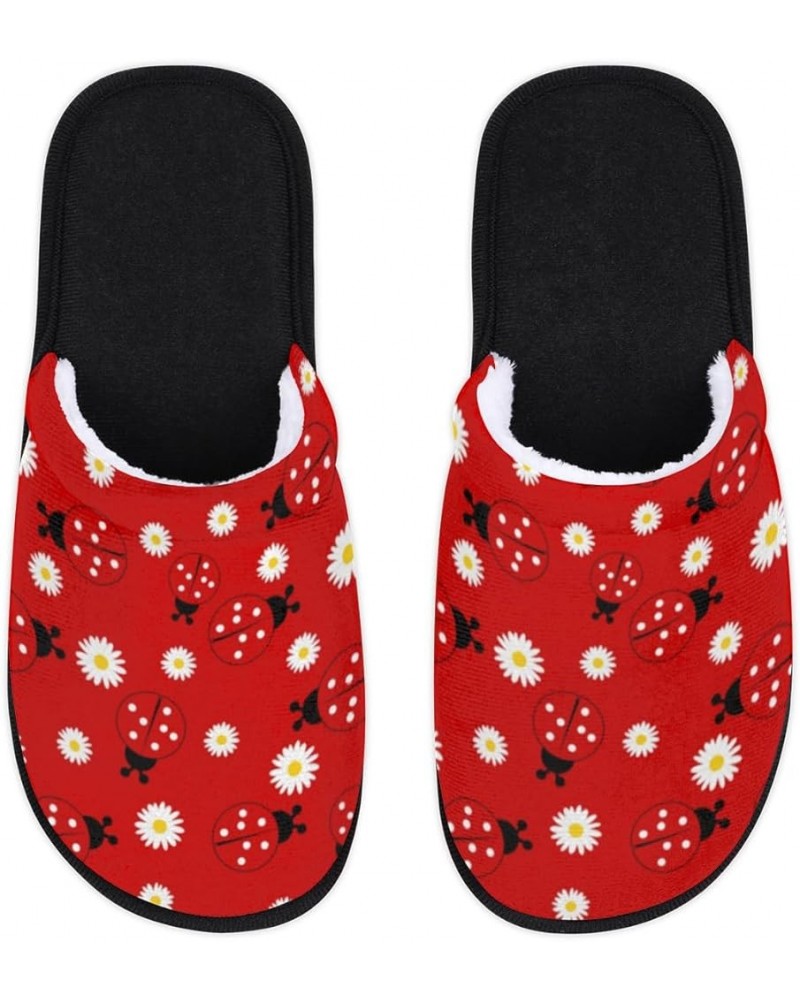 Ladybugs Daisy Home Slippers for Women, Red Ladybugs Soft Unisex House Slippers Men Washable Reusable Indoor Slip On Anti-Ski...