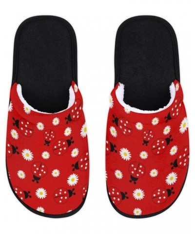 Ladybugs Daisy Home Slippers for Women, Red Ladybugs Soft Unisex House Slippers Men Washable Reusable Indoor Slip On Anti-Ski...