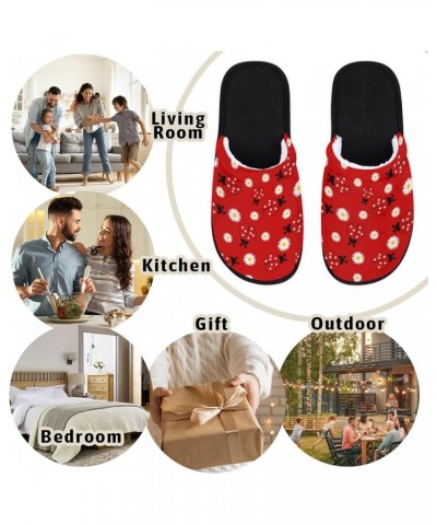 Ladybugs Daisy Home Slippers for Women, Red Ladybugs Soft Unisex House Slippers Men Washable Reusable Indoor Slip On Anti-Ski...