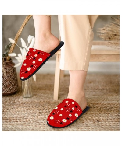 Ladybugs Daisy Home Slippers for Women, Red Ladybugs Soft Unisex House Slippers Men Washable Reusable Indoor Slip On Anti-Ski...