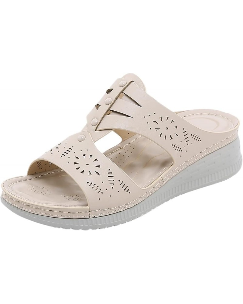 Women's Wedge Sandals Platform Sandals Cork Strap Sandals Women Summer Solid Color Slip On Casual Open Toe Wedges Comfortable...