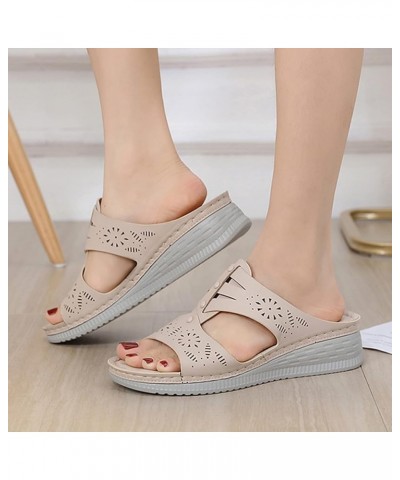 Women's Wedge Sandals Platform Sandals Cork Strap Sandals Women Summer Solid Color Slip On Casual Open Toe Wedges Comfortable...