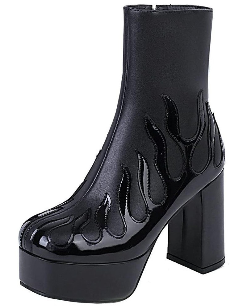 Women's Patent Leather Platform Ankle Boots Goth Chunky High Heel Winter Booties Black $38.04 Boots