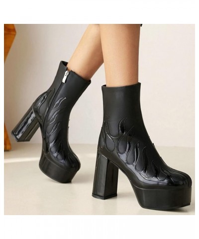 Women's Patent Leather Platform Ankle Boots Goth Chunky High Heel Winter Booties Black $38.04 Boots