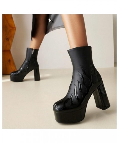 Women's Patent Leather Platform Ankle Boots Goth Chunky High Heel Winter Booties Black $38.04 Boots