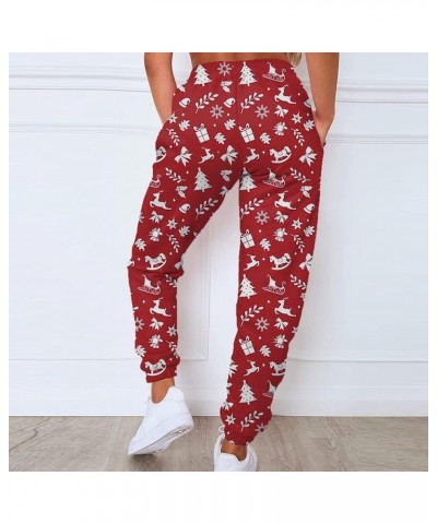 Womens Christmas Print High Waist Trousers Autumn Winter Elastic Sweatpants Sport Pocket Drawstring Pants Wine-1 $12.72 Outdo...