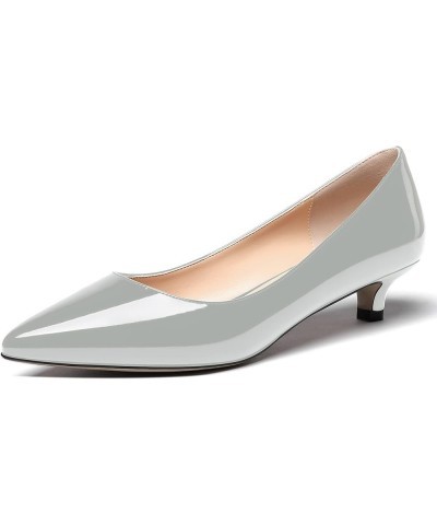 Womens Office Dress Patent Slip On Pointed Toe Kitten Low Heel Pumps Shoes 1.5 Inch Grey $22.55 Pumps