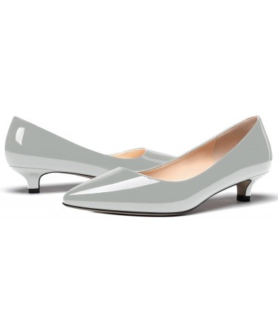 Womens Office Dress Patent Slip On Pointed Toe Kitten Low Heel Pumps Shoes 1.5 Inch Grey $22.55 Pumps