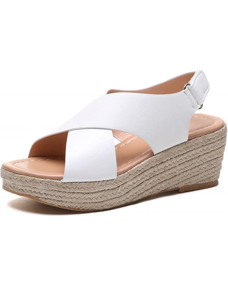 Fashion All-Match Women's Sandals 2021 Summer Simple Beach Shoes Women's Comfortable Slope with Roman Sandals Women White 7.5...