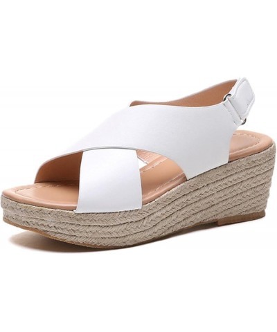 Fashion All-Match Women's Sandals 2021 Summer Simple Beach Shoes Women's Comfortable Slope with Roman Sandals Women White 7.5...