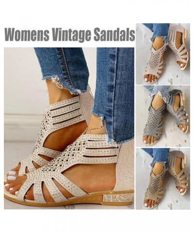 Sandals for Women Dressy Summer, Rhinestone Sandals for Women Fashion Hollow Out Zipper Open Toe Low Wedge Sandals Black $14....