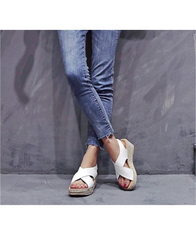 Fashion All-Match Women's Sandals 2021 Summer Simple Beach Shoes Women's Comfortable Slope with Roman Sandals Women White 7.5...