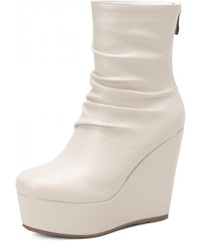 Women's Casual Wedge Heel Ankle Boots Back Zip Short Boots with Platform Beige $35.99 Boots