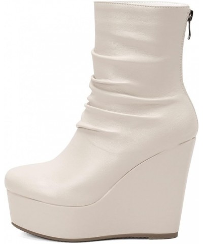 Women's Casual Wedge Heel Ankle Boots Back Zip Short Boots with Platform Beige $35.99 Boots