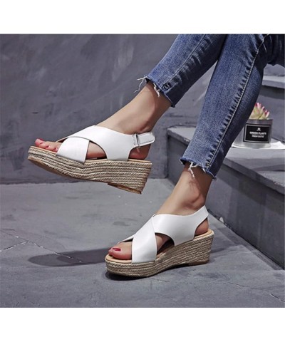 Fashion All-Match Women's Sandals 2021 Summer Simple Beach Shoes Women's Comfortable Slope with Roman Sandals Women White 7.5...