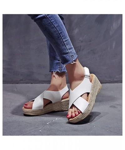 Fashion All-Match Women's Sandals 2021 Summer Simple Beach Shoes Women's Comfortable Slope with Roman Sandals Women White 7.5...