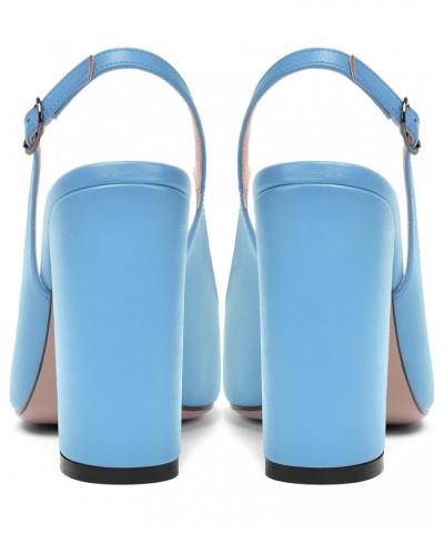 Womens Matte Peep Toe Buckle Slingback Dating Fashion Dress Block High Heel Pumps Shoes 4 Inch Light Blue $31.07 Pumps