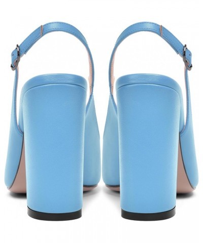 Womens Matte Peep Toe Buckle Slingback Dating Fashion Dress Block High Heel Pumps Shoes 4 Inch Light Blue $31.07 Pumps