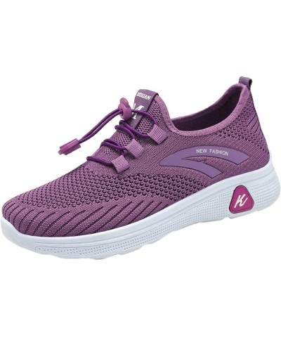 Women Walking Sneakers Athletic Training Shoes Girls Trainers Ladies Sketcher Slip On Sneakers Purple-b $16.45 Athletic Shoes