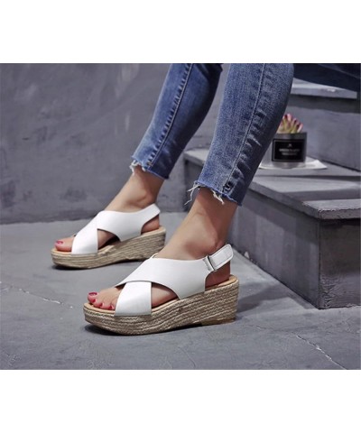 Fashion All-Match Women's Sandals 2021 Summer Simple Beach Shoes Women's Comfortable Slope with Roman Sandals Women White 7.5...