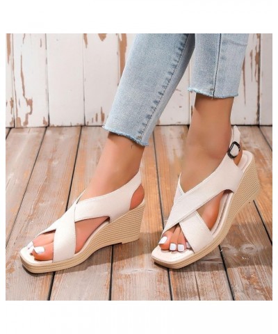 Women Sandals Summer New Pattern Simple Solid Wedge Thick Sole Comfortable Non Slip Large Sandals for Women Dressy Beige $15....