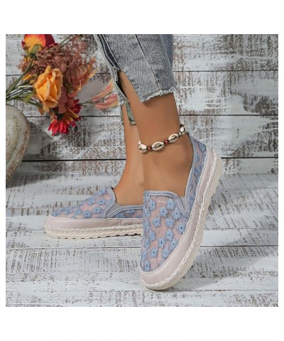 Ladies Simple Flower Lace Mesh Breathable Flat Soft Bottom Straw Single Shoes Casual Shoes Flip Flops Women Wedge Blue $14.92...