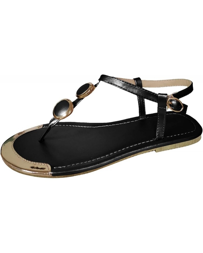 Indoor Outdoor Slippers Women Buckle Casual Flops Strap Toe Womens Shoes Roman Open Sandals Flip Flats Summer Black $13.67 Sa...