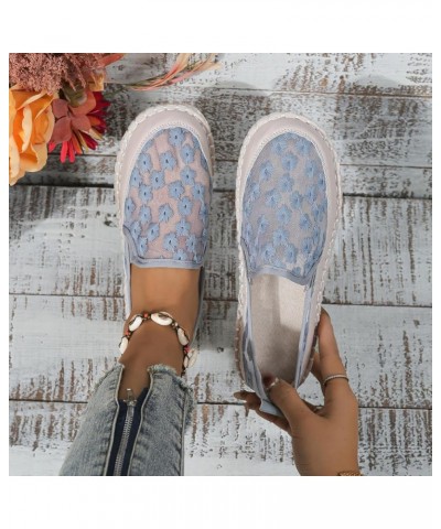 Ladies Simple Flower Lace Mesh Breathable Flat Soft Bottom Straw Single Shoes Casual Shoes Flip Flops Women Wedge Blue $14.92...