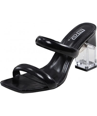 Fashion Summer Shoes Women Slip on Sandals Block High Heels 154 Black $21.55 Sandals