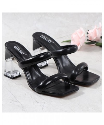 Fashion Summer Shoes Women Slip on Sandals Block High Heels 154 Black $21.55 Sandals