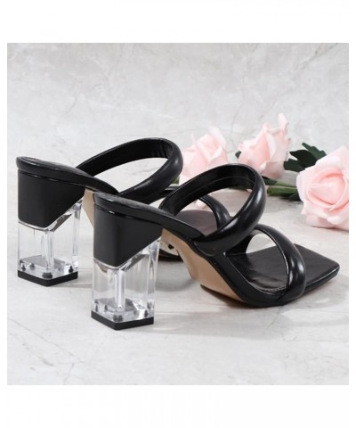 Fashion Summer Shoes Women Slip on Sandals Block High Heels 154 Black $21.55 Sandals