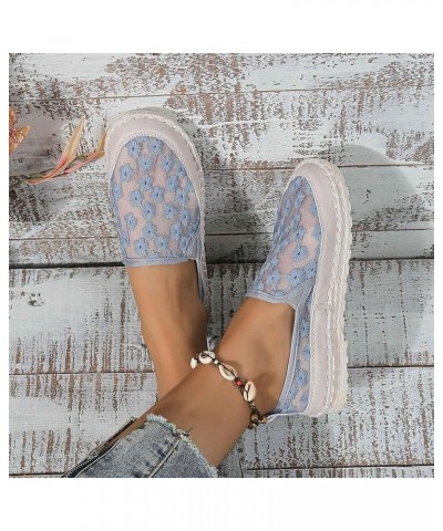 Ladies Simple Flower Lace Mesh Breathable Flat Soft Bottom Straw Single Shoes Casual Shoes Flip Flops Women Wedge Blue $14.92...