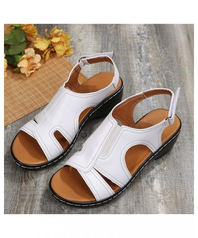 Women's Thick Sole Ankle Strap Sandals Summer Platform Casual Fish Mouth Sandals Comfortable Arch Support Wedge Faux Leather ...