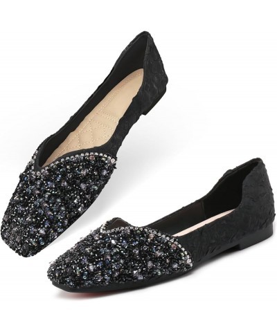 Flats Shoes Women Elegant Rhinestone Pointed Head Ballet Flats Comfortable soft memory foam Slip-On Low Heel Dress Shoes C-bl...