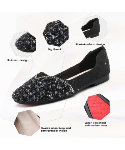 Flats Shoes Women Elegant Rhinestone Pointed Head Ballet Flats Comfortable soft memory foam Slip-On Low Heel Dress Shoes C-bl...