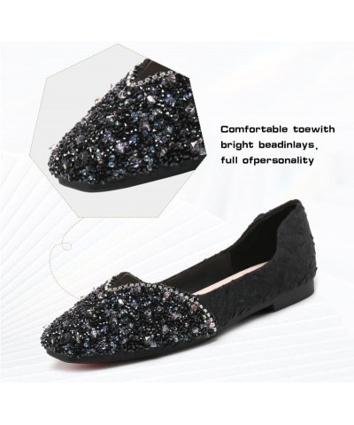 Flats Shoes Women Elegant Rhinestone Pointed Head Ballet Flats Comfortable soft memory foam Slip-On Low Heel Dress Shoes C-bl...