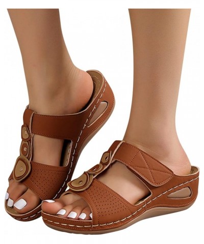 Women's Slide Sandals Rhinestone Peep Toe Dress Sandal Wedge Heeled Slip on Shoes Plus Size Platform Flip Flops F Brown $26.7...