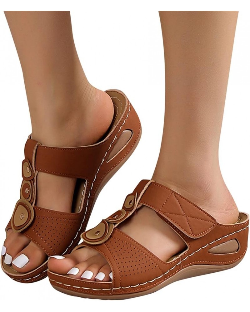 Women's Slide Sandals Rhinestone Peep Toe Dress Sandal Wedge Heeled Slip on Shoes Plus Size Platform Flip Flops F Brown $26.7...