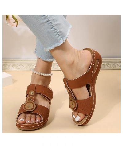 Women's Slide Sandals Rhinestone Peep Toe Dress Sandal Wedge Heeled Slip on Shoes Plus Size Platform Flip Flops F Brown $26.7...