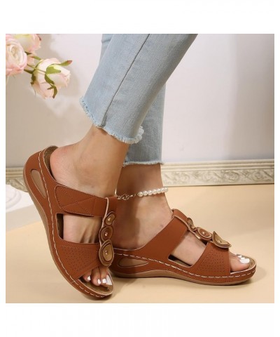 Women's Slide Sandals Rhinestone Peep Toe Dress Sandal Wedge Heeled Slip on Shoes Plus Size Platform Flip Flops F Brown $26.7...